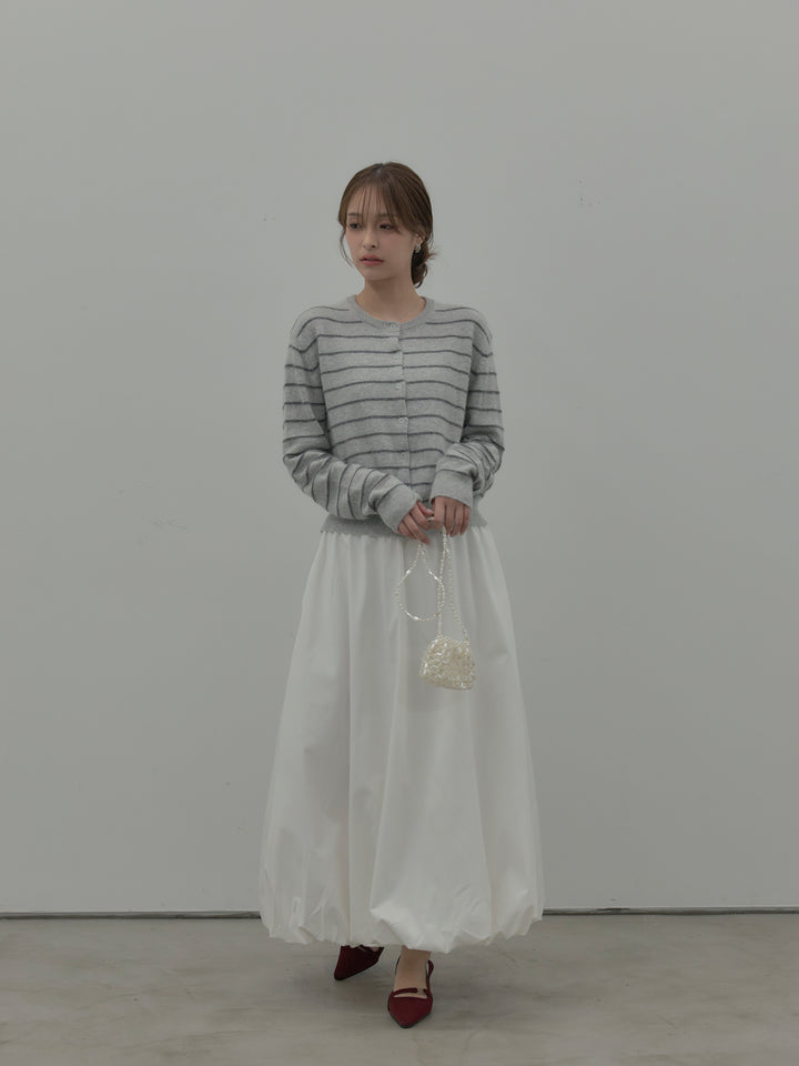 【SET】【premium touch】アルパカタッチボーダーニットカーディガン+バルーンロングスカート(2set)