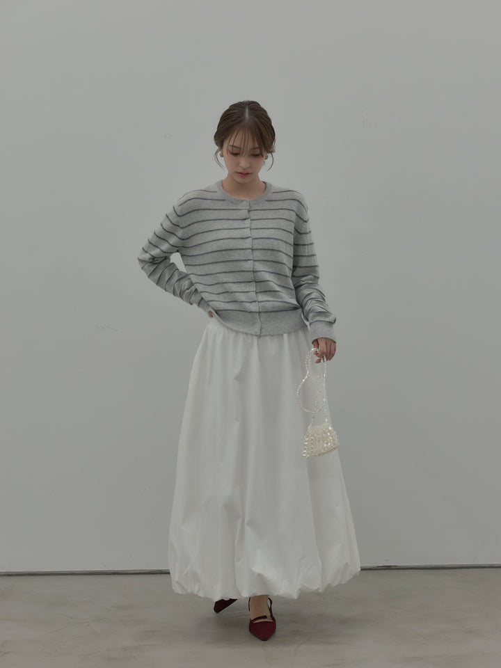 【SET】【premium touch】アルパカタッチボーダーニットカーディガン+バルーンロングスカート(2set)