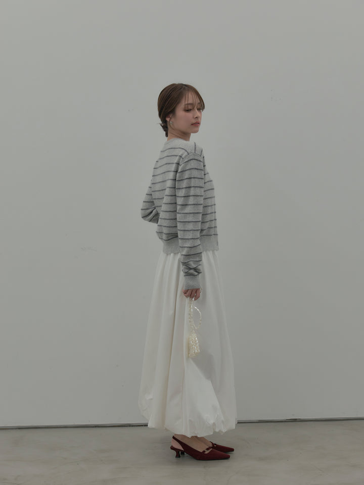 【SET】【premium touch】アルパカタッチボーダーニットカーディガン+バルーンロングスカート(2set)