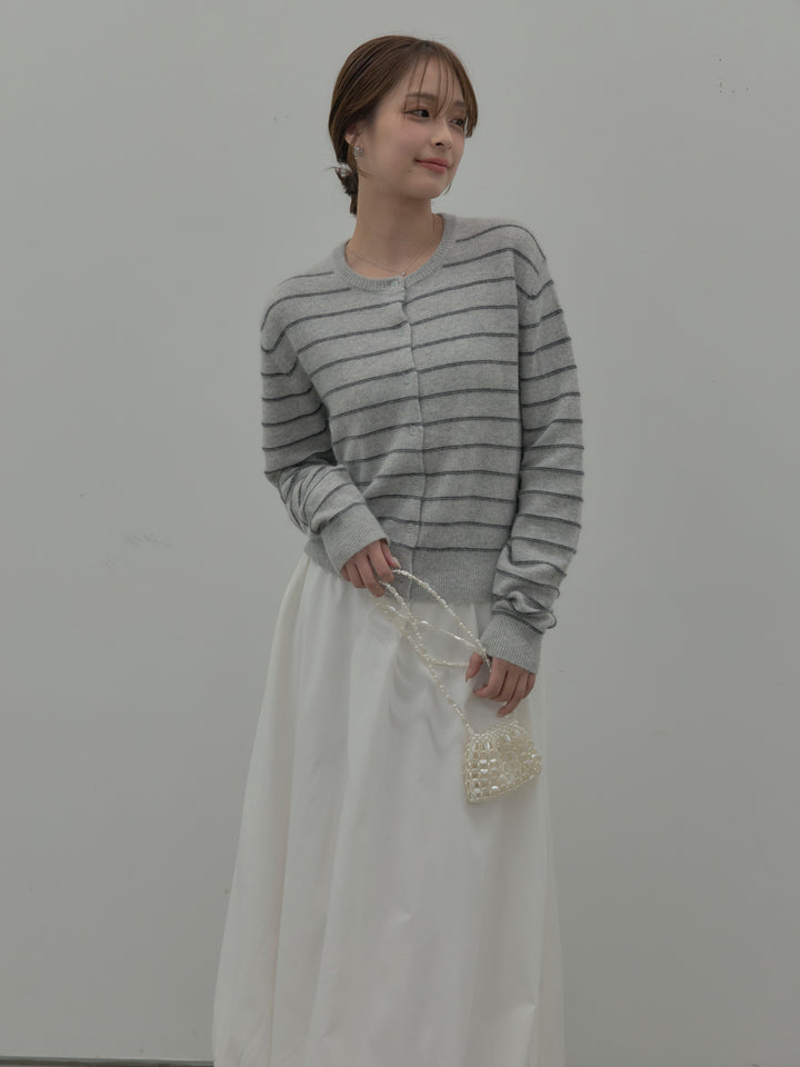 【SET】【premium touch】アルパカタッチボーダーニットカーディガン+バルーンロングスカート(2set)