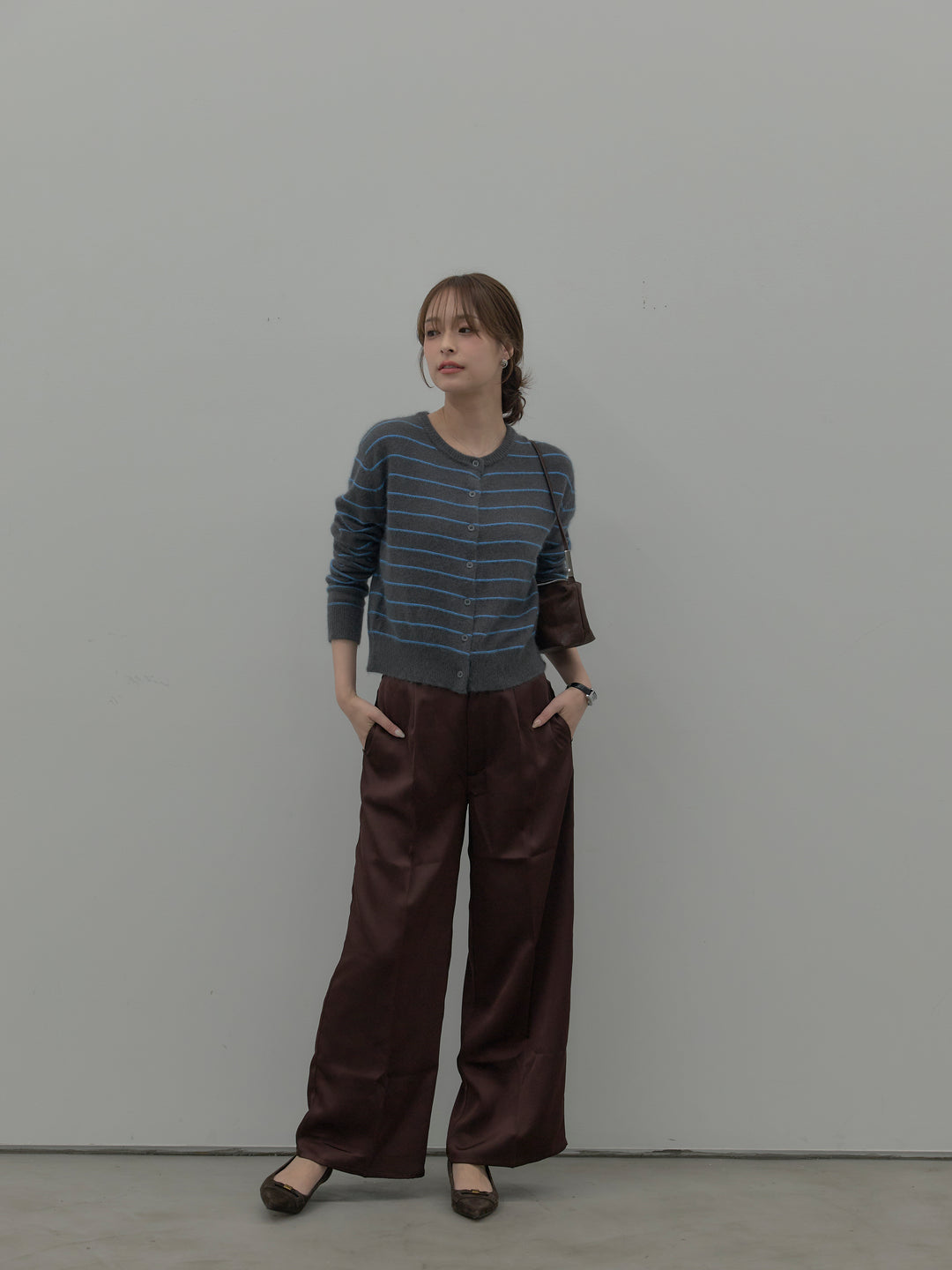 【premium touch】アルパカタッチボーダーニットカーディガン