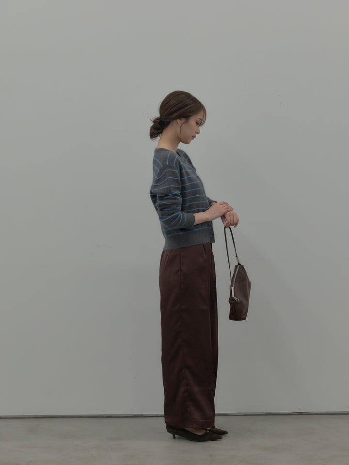 【SET】【premium touch】アルパカタッチボーダーニットカーディガン+【Essential】センタープレスサテンパンツ(2set)