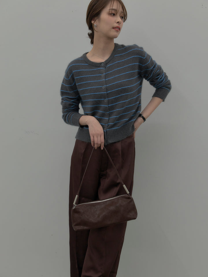 【SET】【premium touch】アルパカタッチボーダーニットカーディガン+【Essential】センタープレスサテンパンツ(2set)