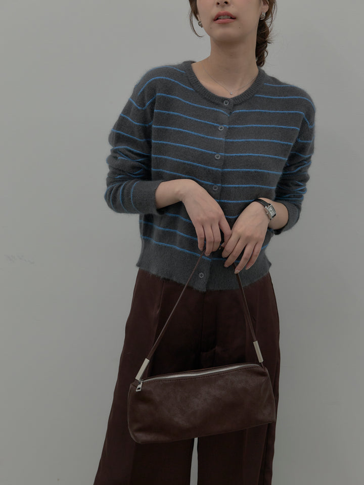 【SET】【premium touch】アルパカタッチボーダーニットカーディガン+【Essential】センタープレスサテンパンツ(2set)