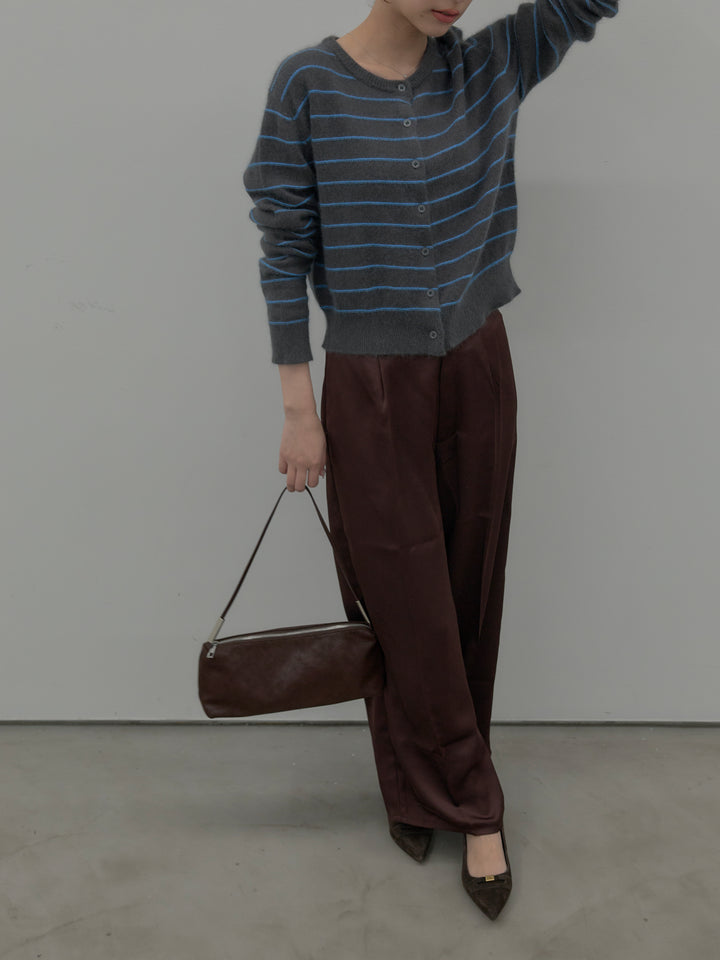 【SET】【premium touch】アルパカタッチボーダーニットカーディガン+【Essential】センタープレスサテンパンツ(2set)