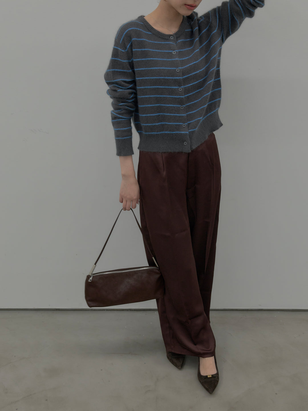 【premium touch】アルパカタッチボーダーニットカーディガン