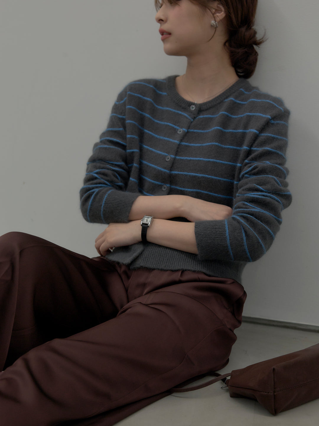 【premium touch】アルパカタッチボーダーニットカーディガン