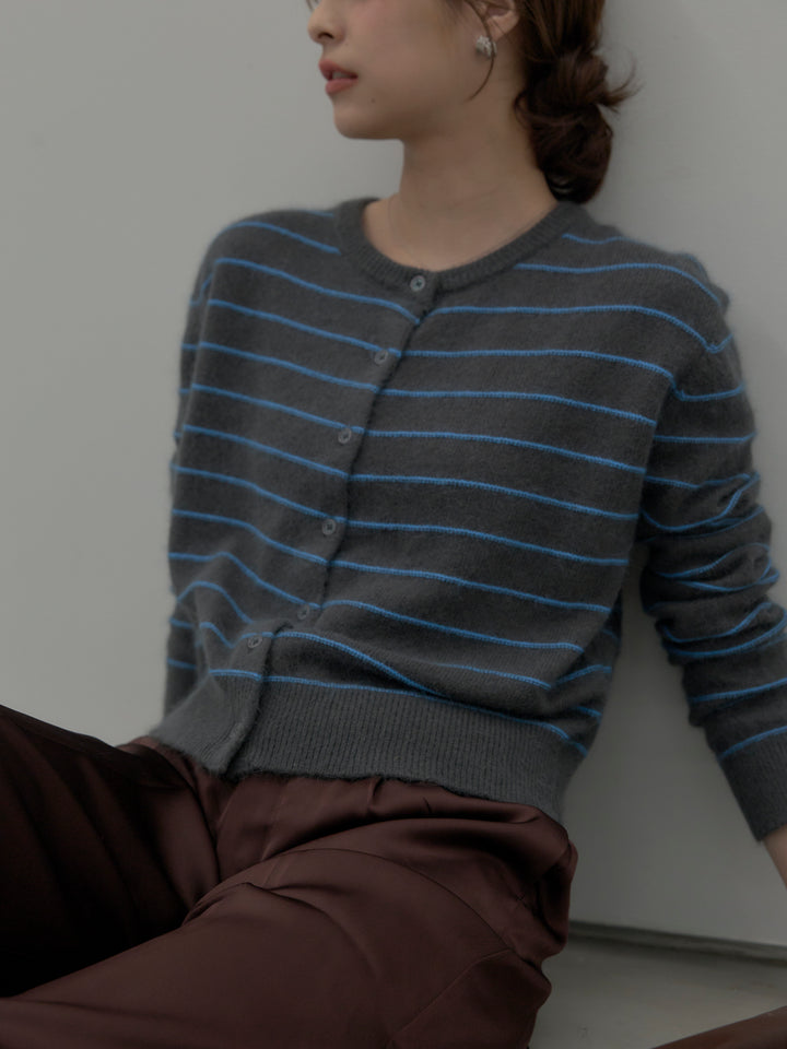 【premium touch】アルパカタッチボーダーニットカーディガン