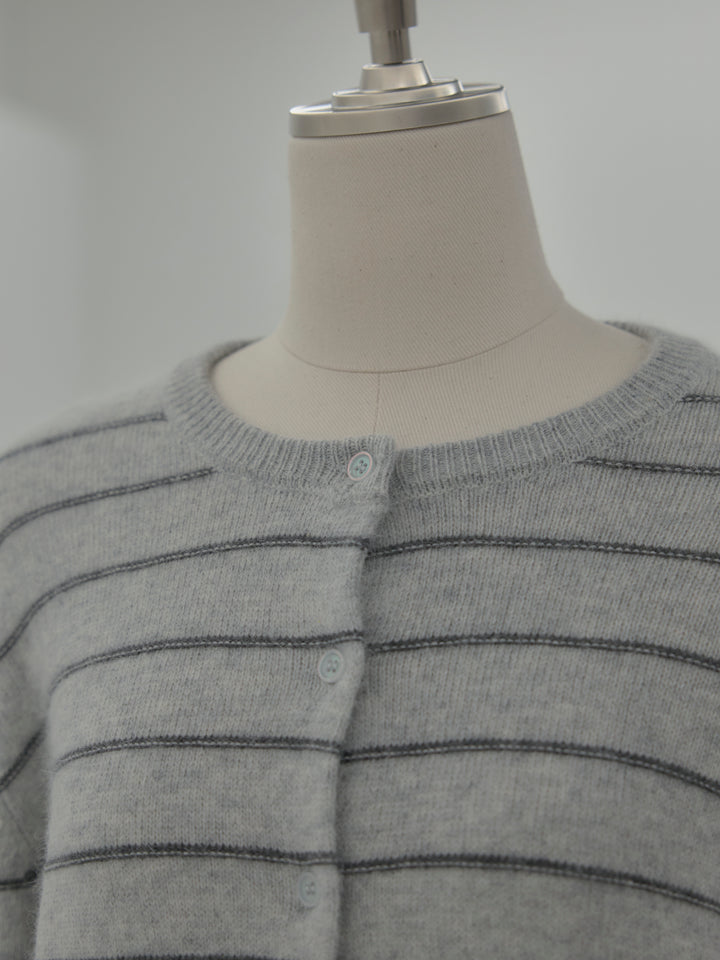 【premium touch】アルパカタッチボーダーニットカーディガン