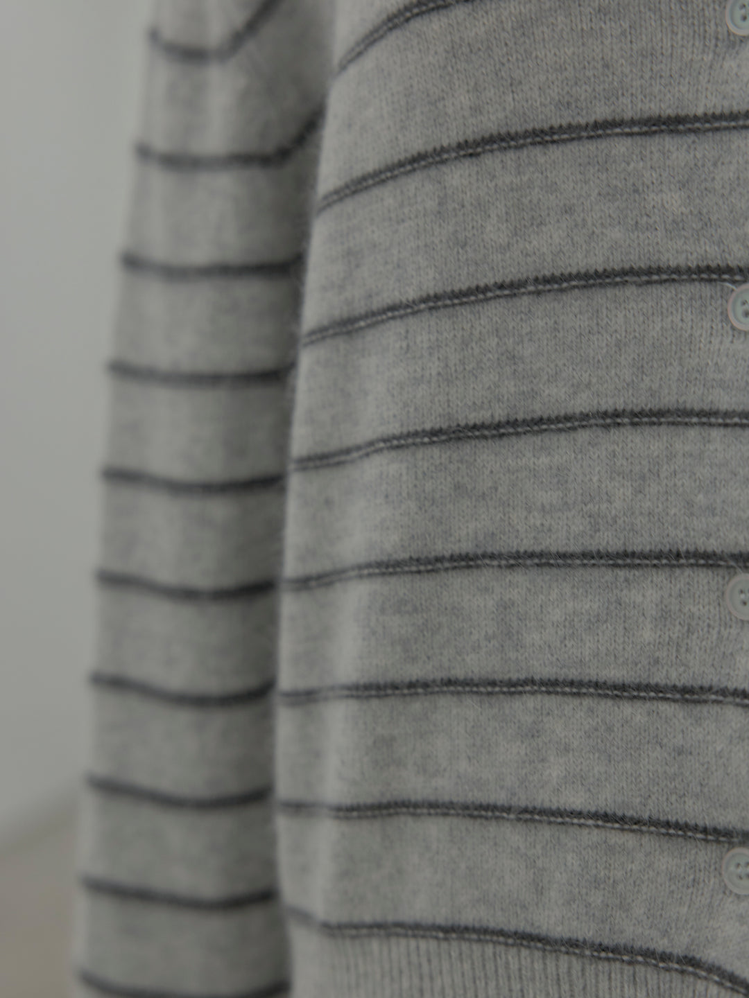 【premium touch】アルパカタッチボーダーニットカーディガン