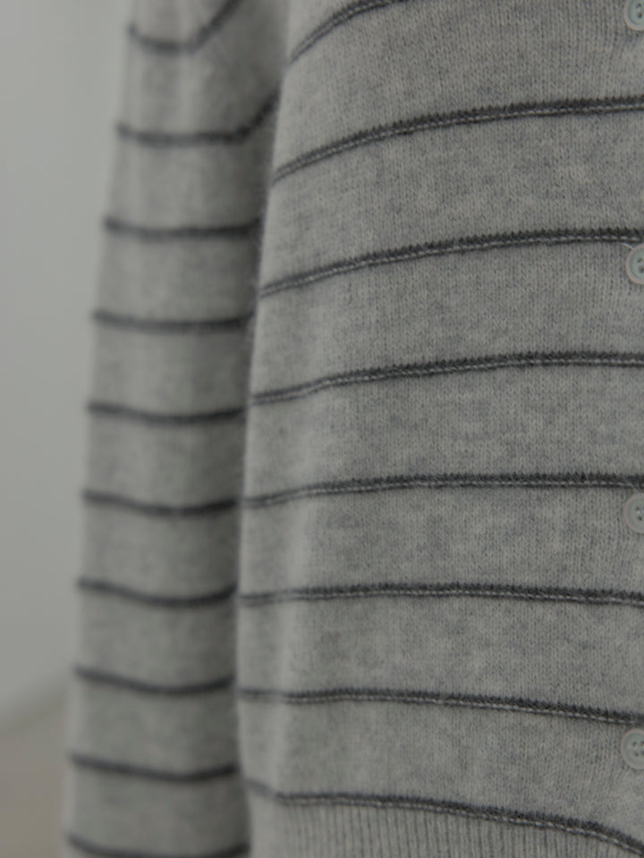 【premium touch】アルパカタッチボーダーニットカーディガン