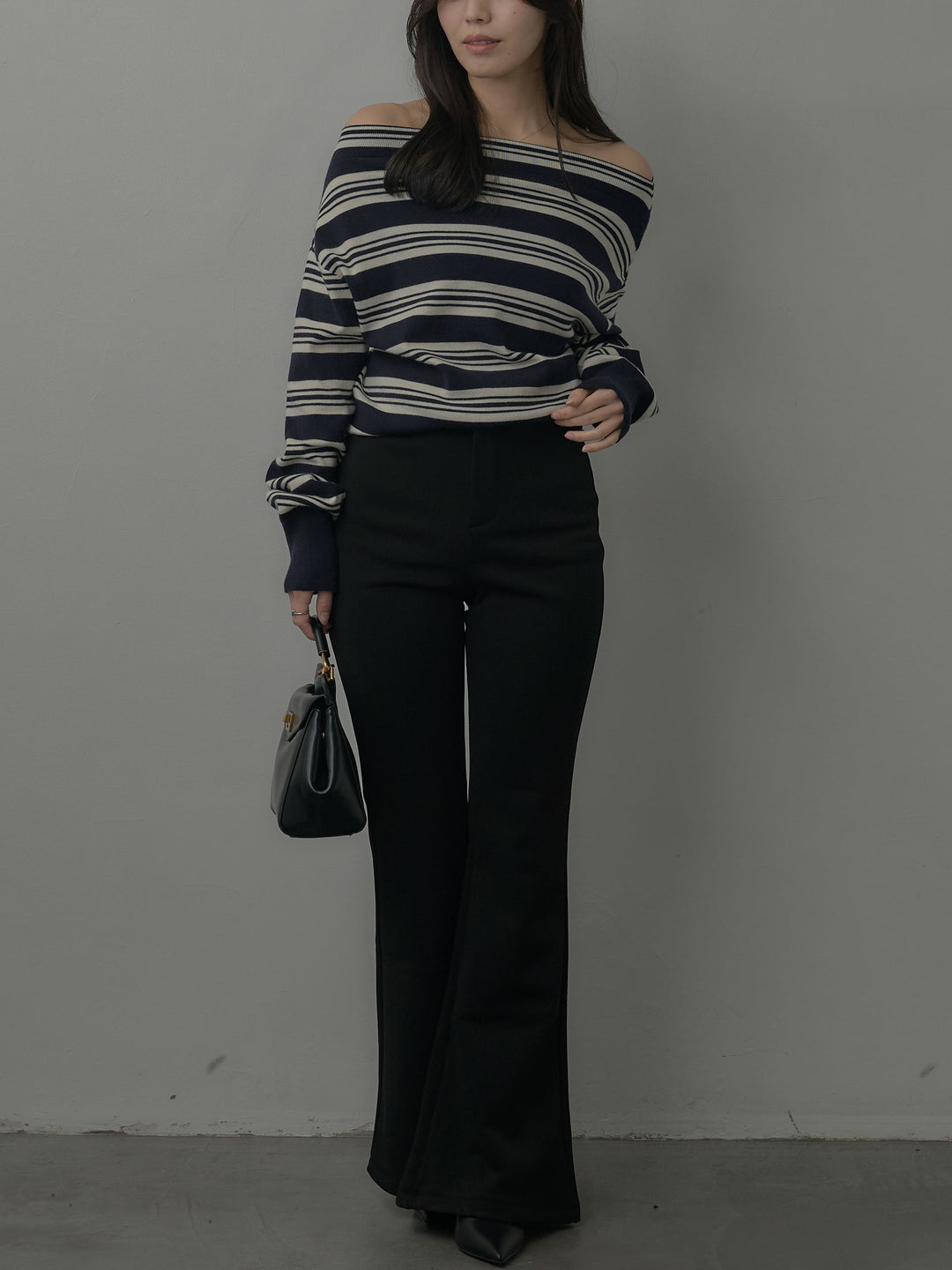 ボートネックボーダーニットトップス