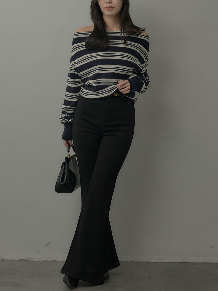 ボートネックボーダーニットトップス