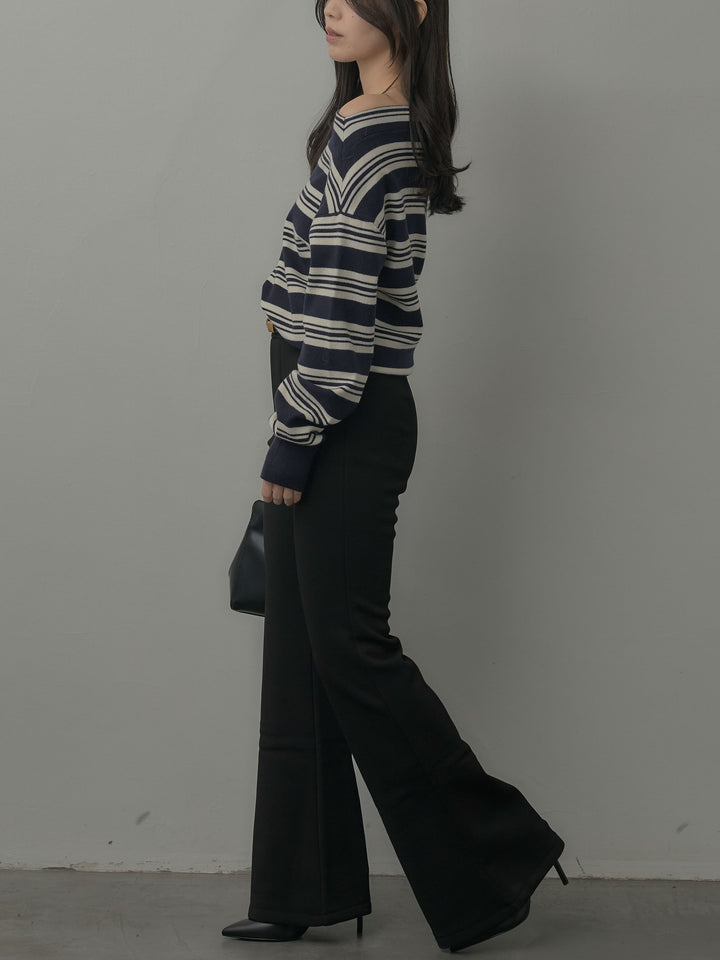 ボートネックボーダーニットトップス