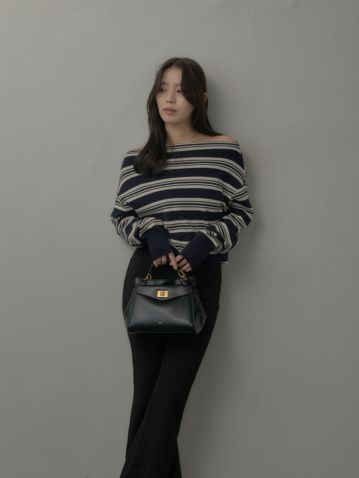 ボートネックボーダーニットトップス