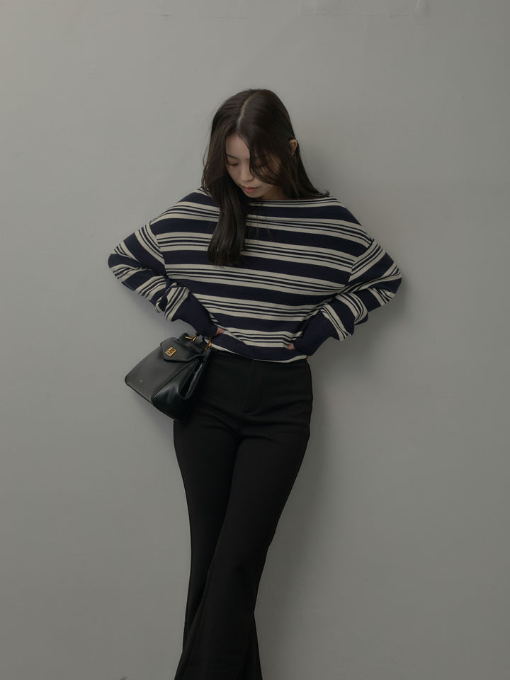 ボートネックボーダーニットトップス