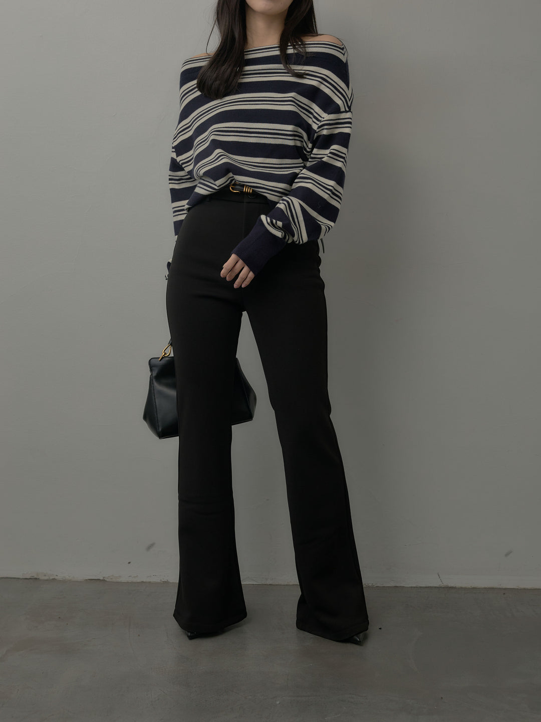 ボートネックボーダーニットトップス