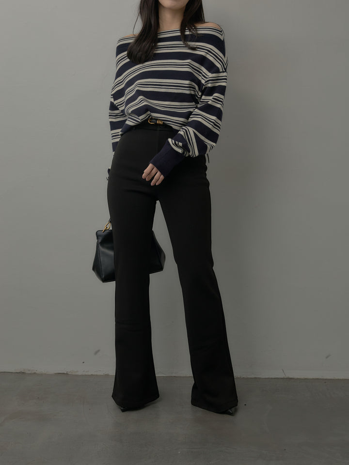 ボートネックボーダーニットトップス