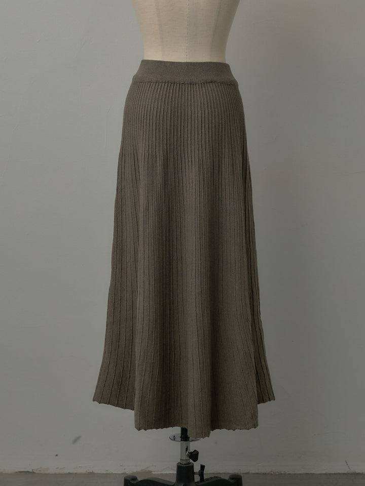 デザインリブポロ襟ニットトップス&ロングスカートSET UP