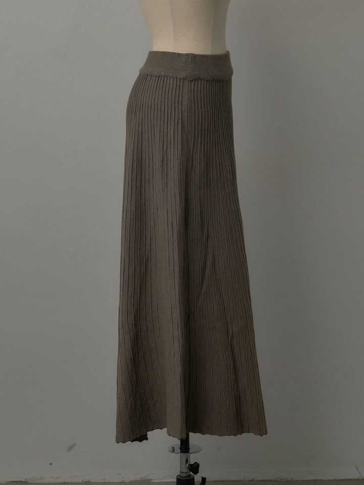 デザインリブポロ襟ニットトップス&ロングスカートSET UP