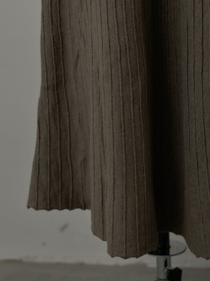 デザインリブポロ襟ニットトップス&ロングスカートSET UP