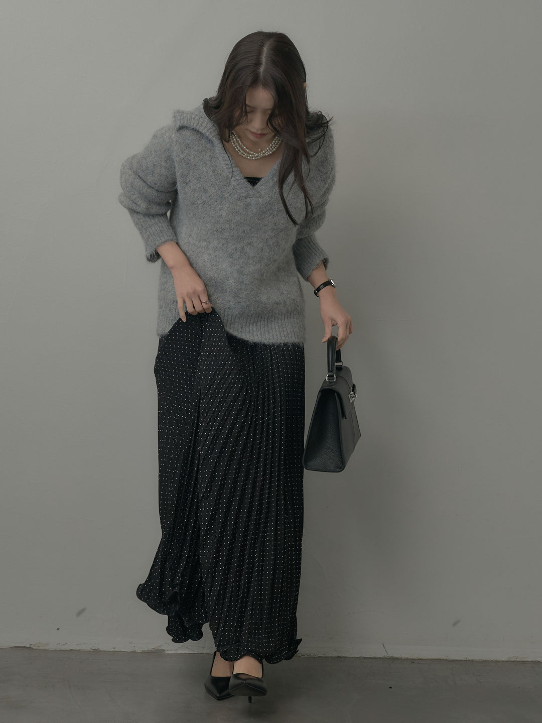 ドットプリーツスカート