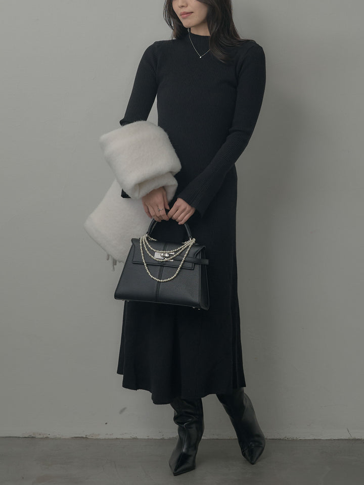 プチネックロングリブニットワンピース