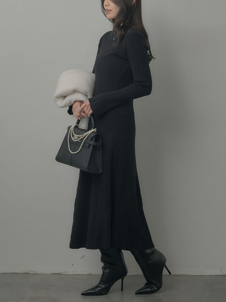 プチネックロングリブニットワンピース