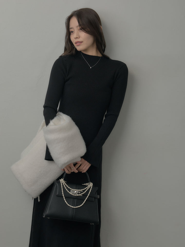 プチネックロングリブニットワンピース