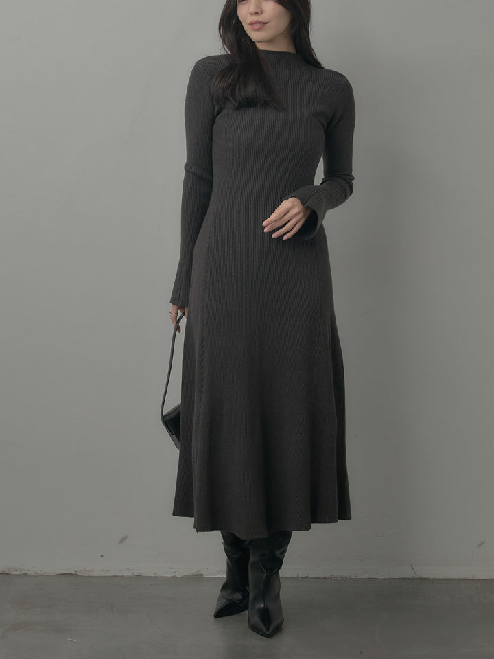 プチネックロングリブニットワンピース