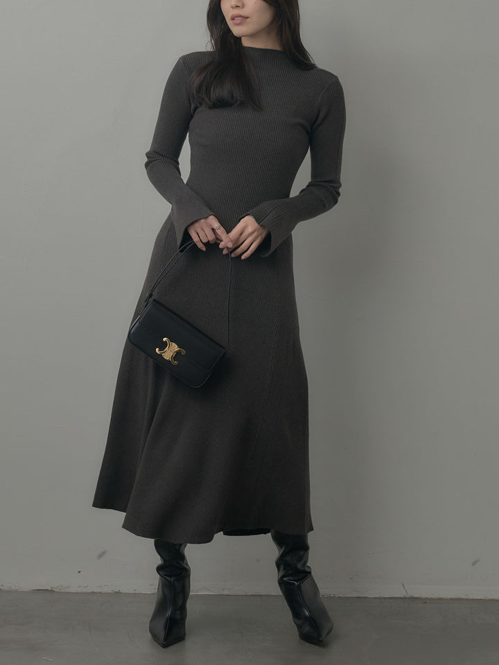 プチネックロングリブニットワンピース