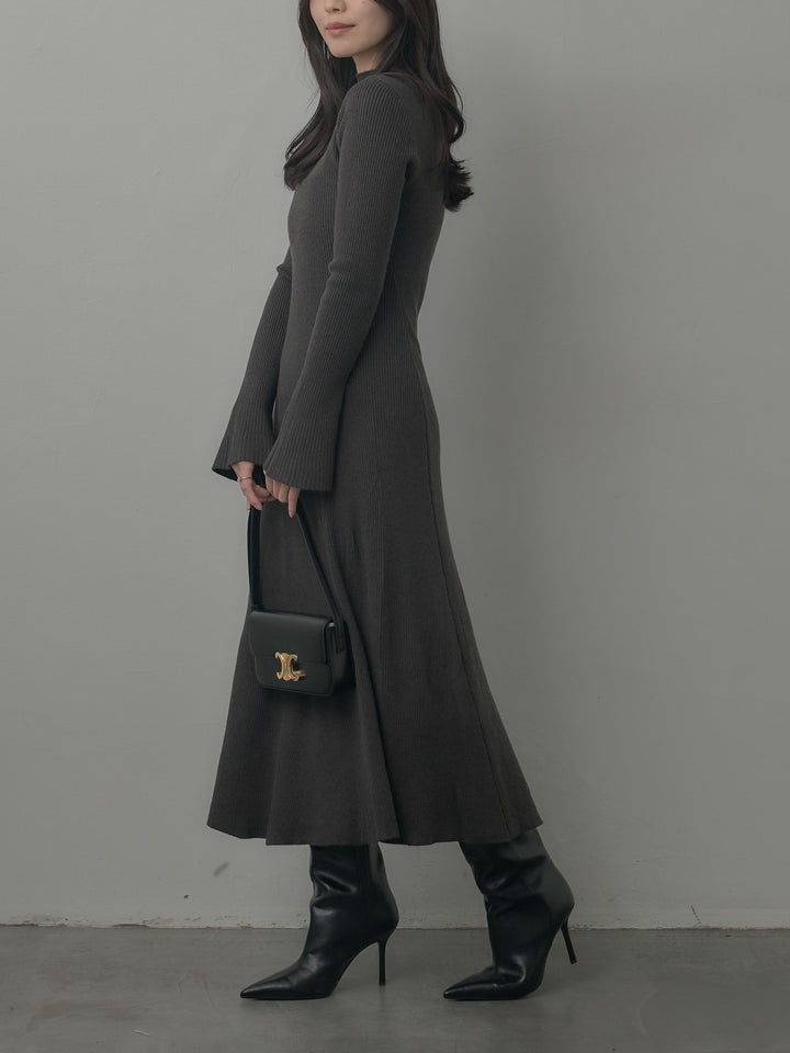 プチネックロングリブニットワンピース