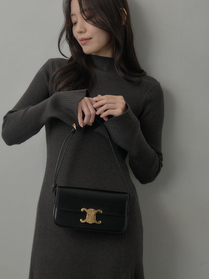 プチネックロングリブニットワンピース