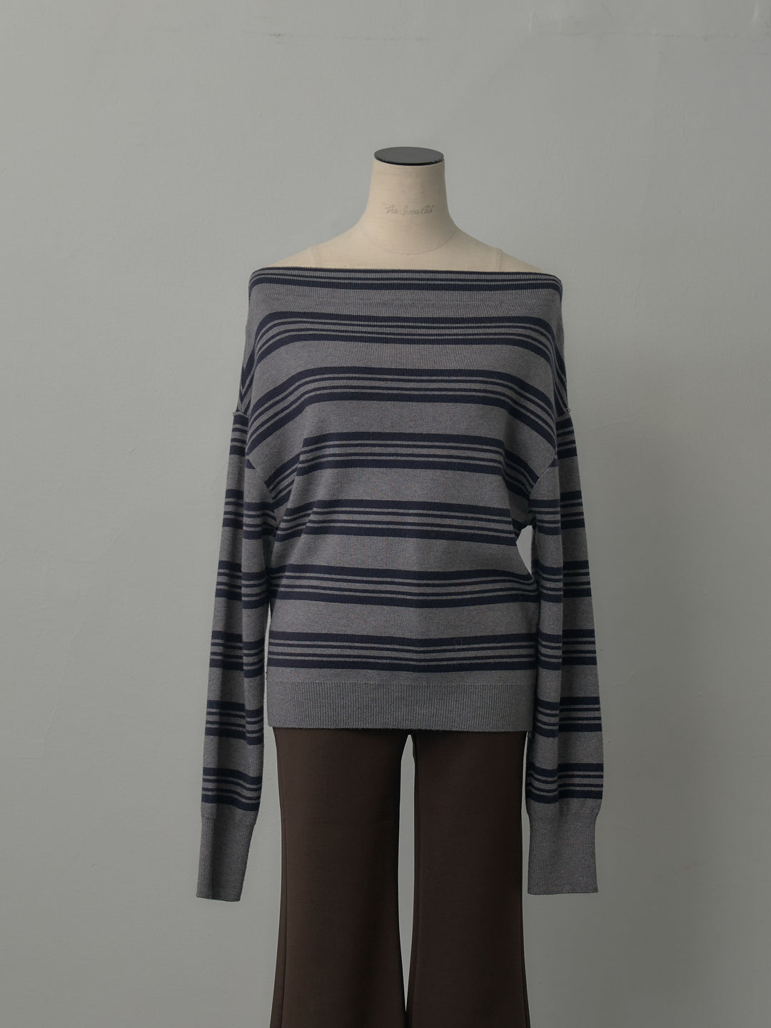 ボートネックボーダーニットトップス