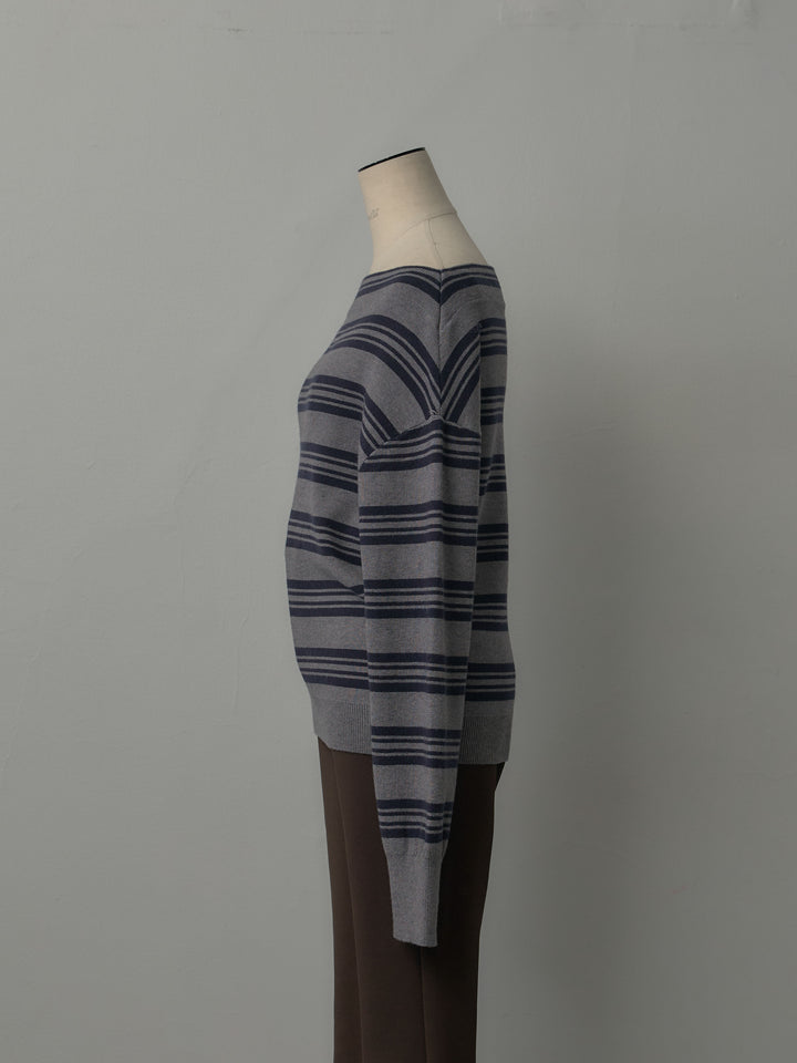 ボートネックボーダーニットトップス