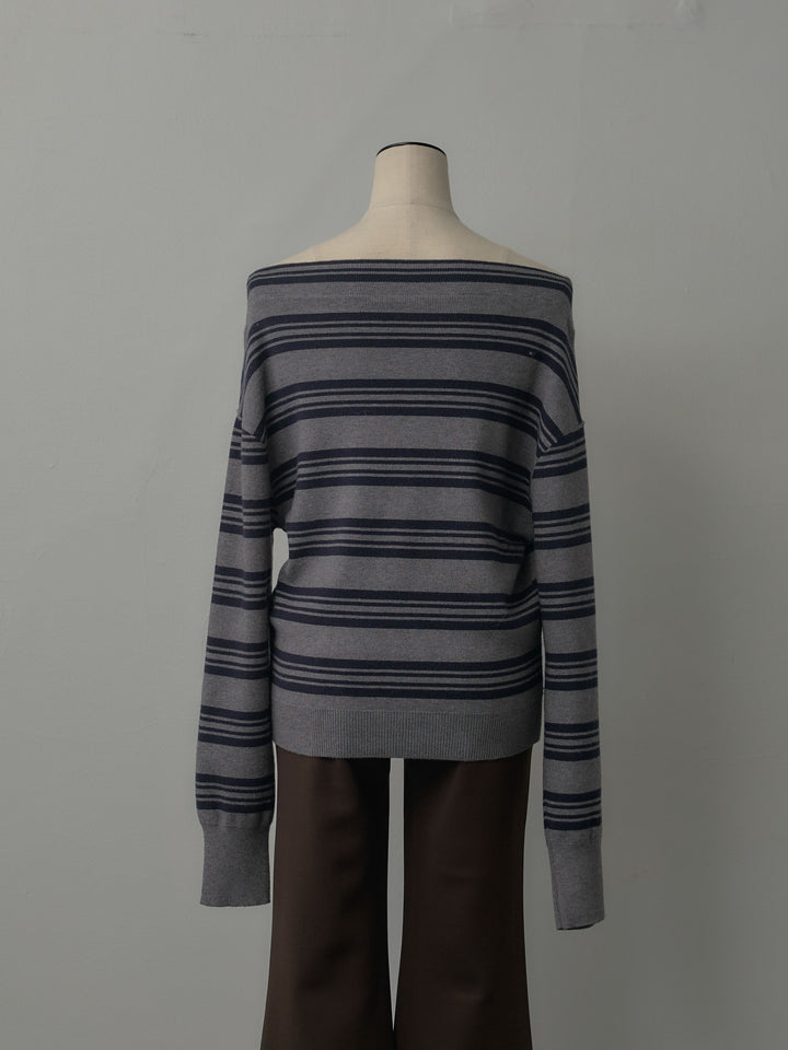 ボートネックボーダーニットトップス