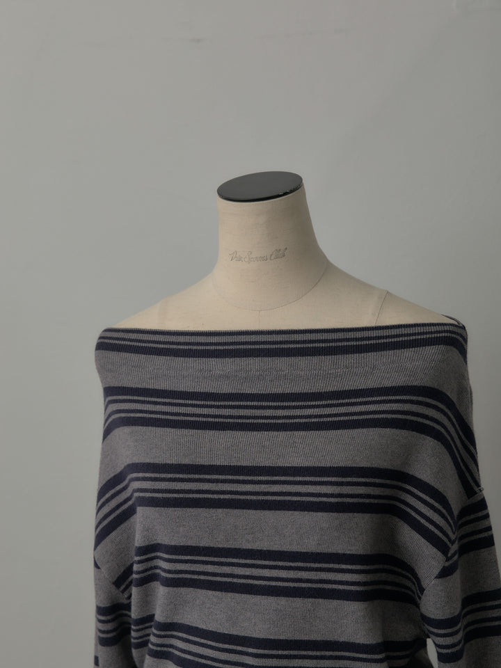 ボートネックボーダーニットトップス