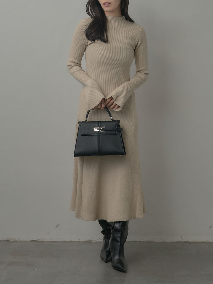 プチネックロングリブニットワンピース