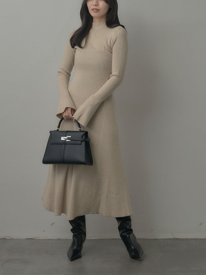 プチネックロングリブニットワンピース