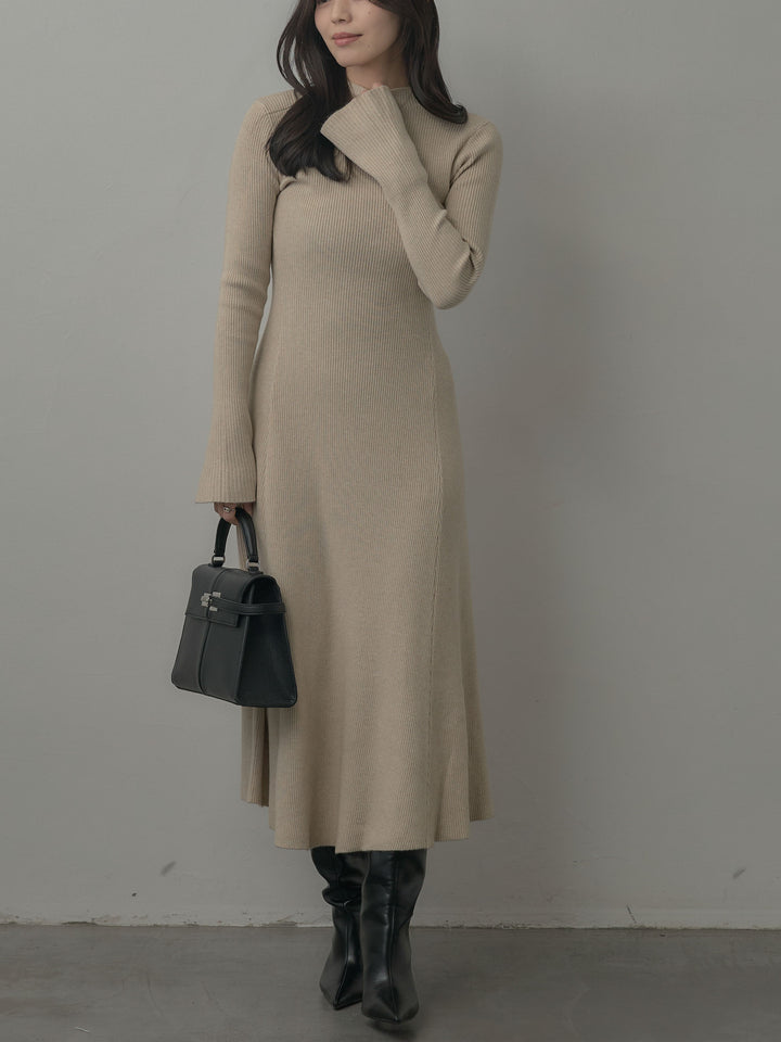 プチネックロングリブニットワンピース