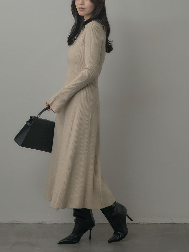 プチネックロングリブニットワンピース