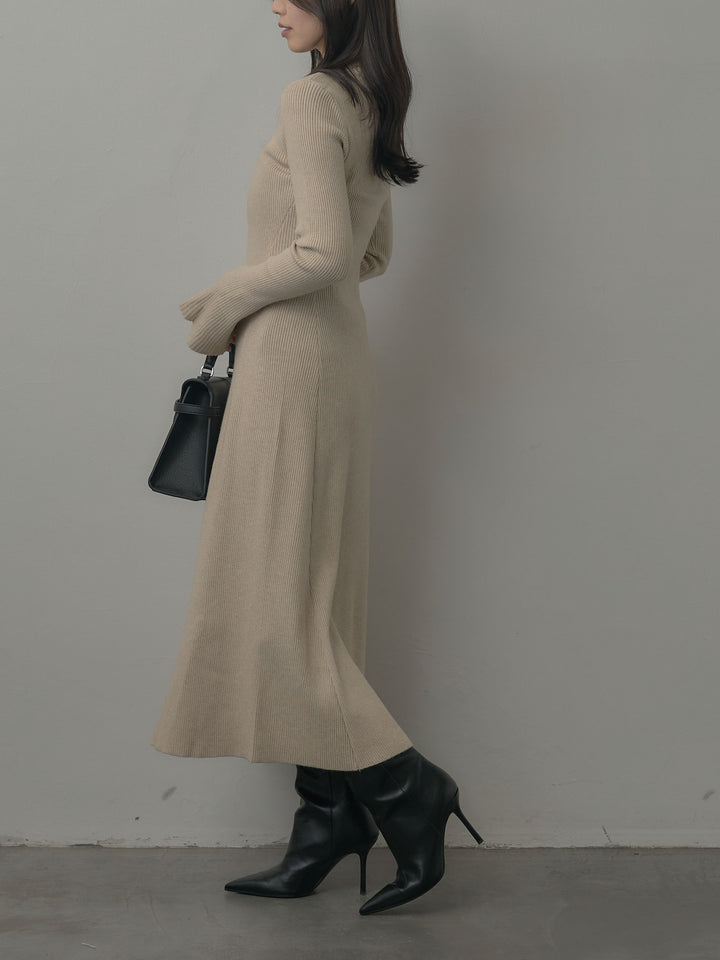 プチネックロングリブニットワンピース