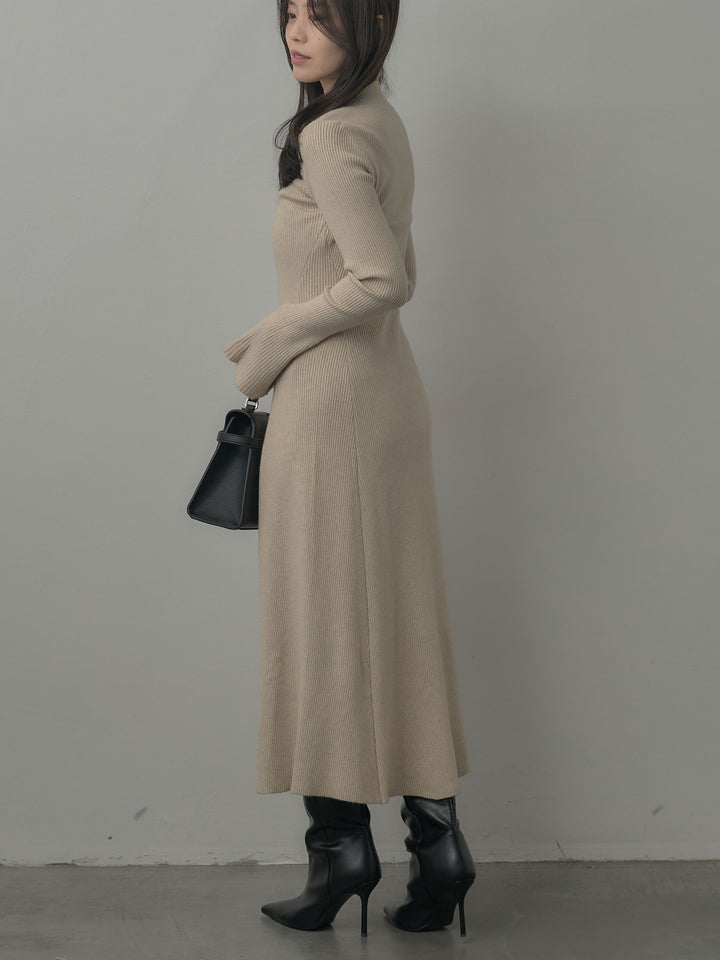 プチネックロングリブニットワンピース