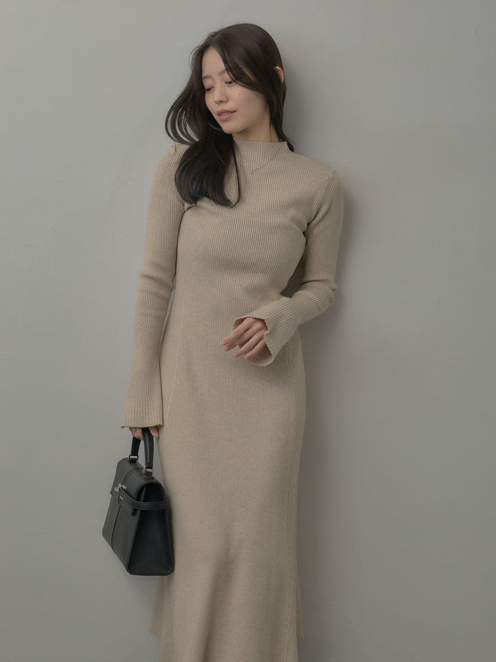 プチネックロングリブニットワンピース