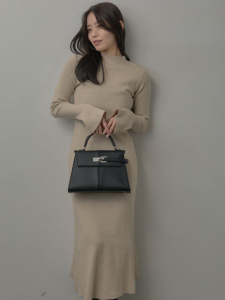 プチネックロングリブニットワンピース