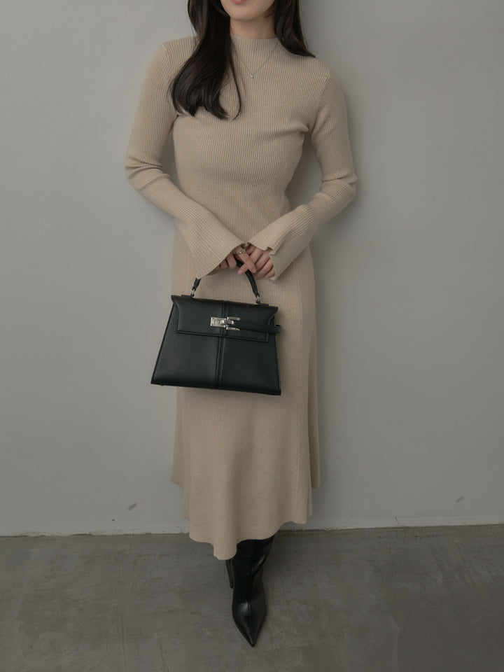 プチネックロングリブニットワンピース