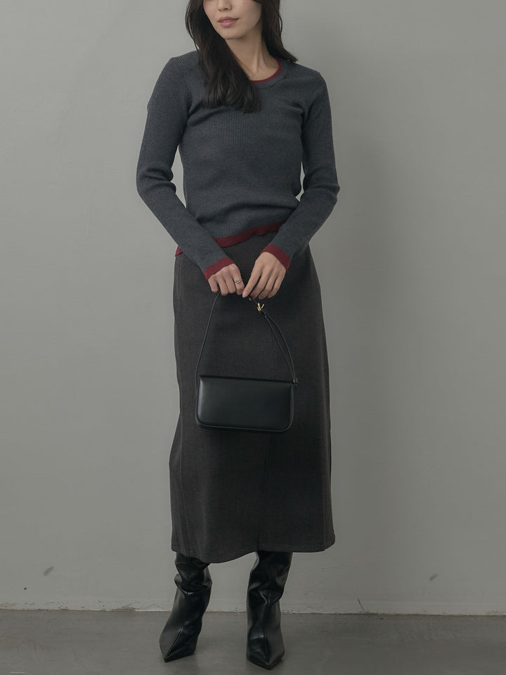 ウールタッチフロントポケットデザインIラインスカート