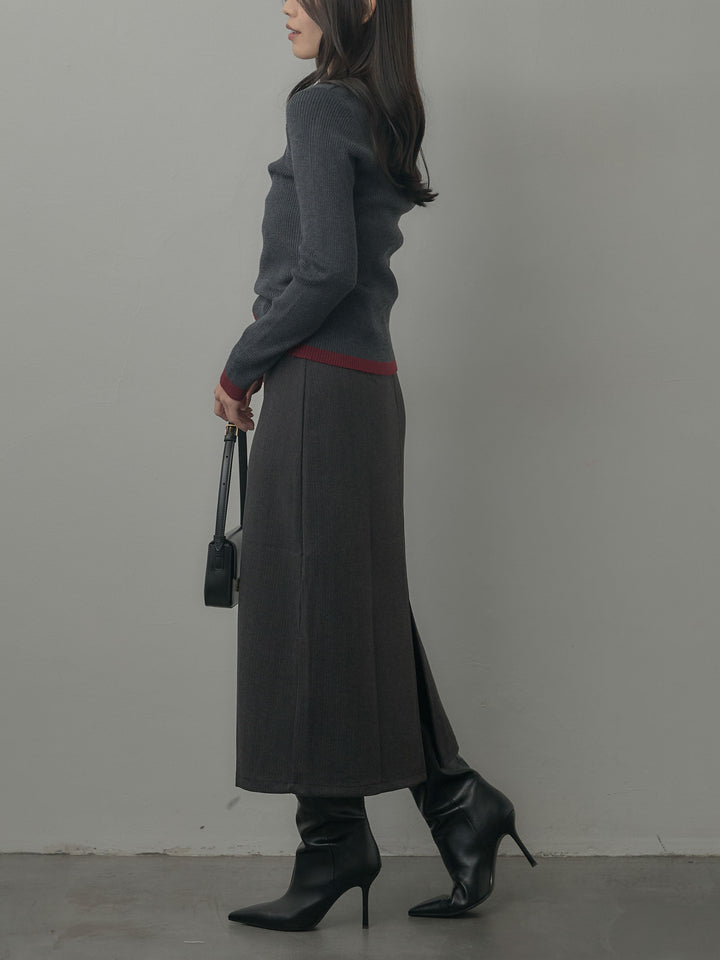ウールタッチフロントポケットデザインIラインスカート