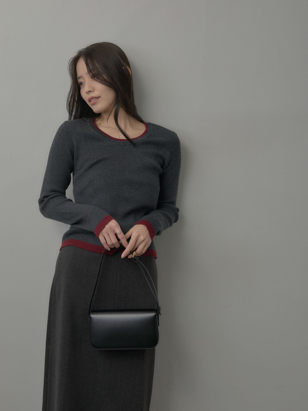 ウールタッチフロントポケットデザインIラインスカート