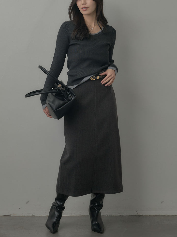 配色ラウンドネックニットトップス